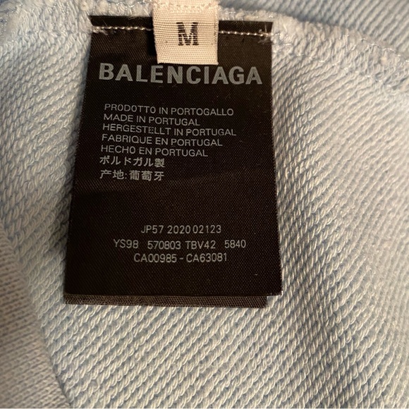 Balenciaga Paris 2020 Wom M Gorgeous Light Blue Logoed French Terry Sweatshirt - Picture 6 of 10